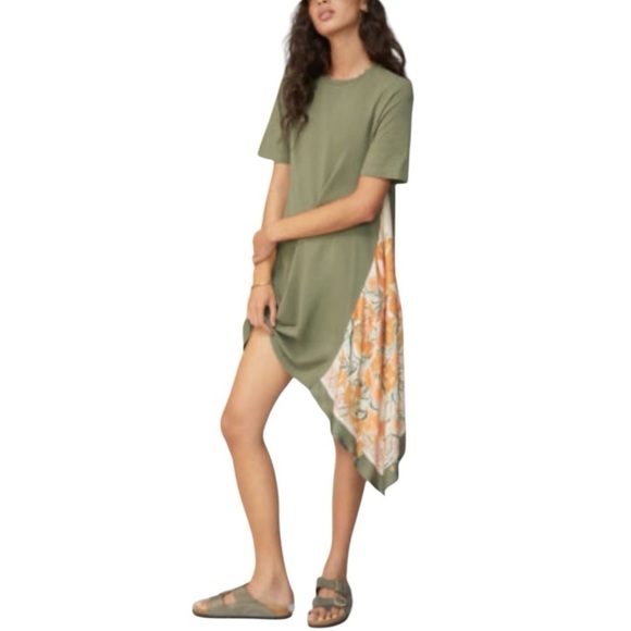 Anthropologie Saturday Sunday Giulia Contrast Tee Dress - Green - Size XS - NWT - Picture 1 of 6